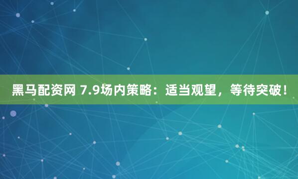 黑马配资网 7.9场内策略：适当观望，等待突破！